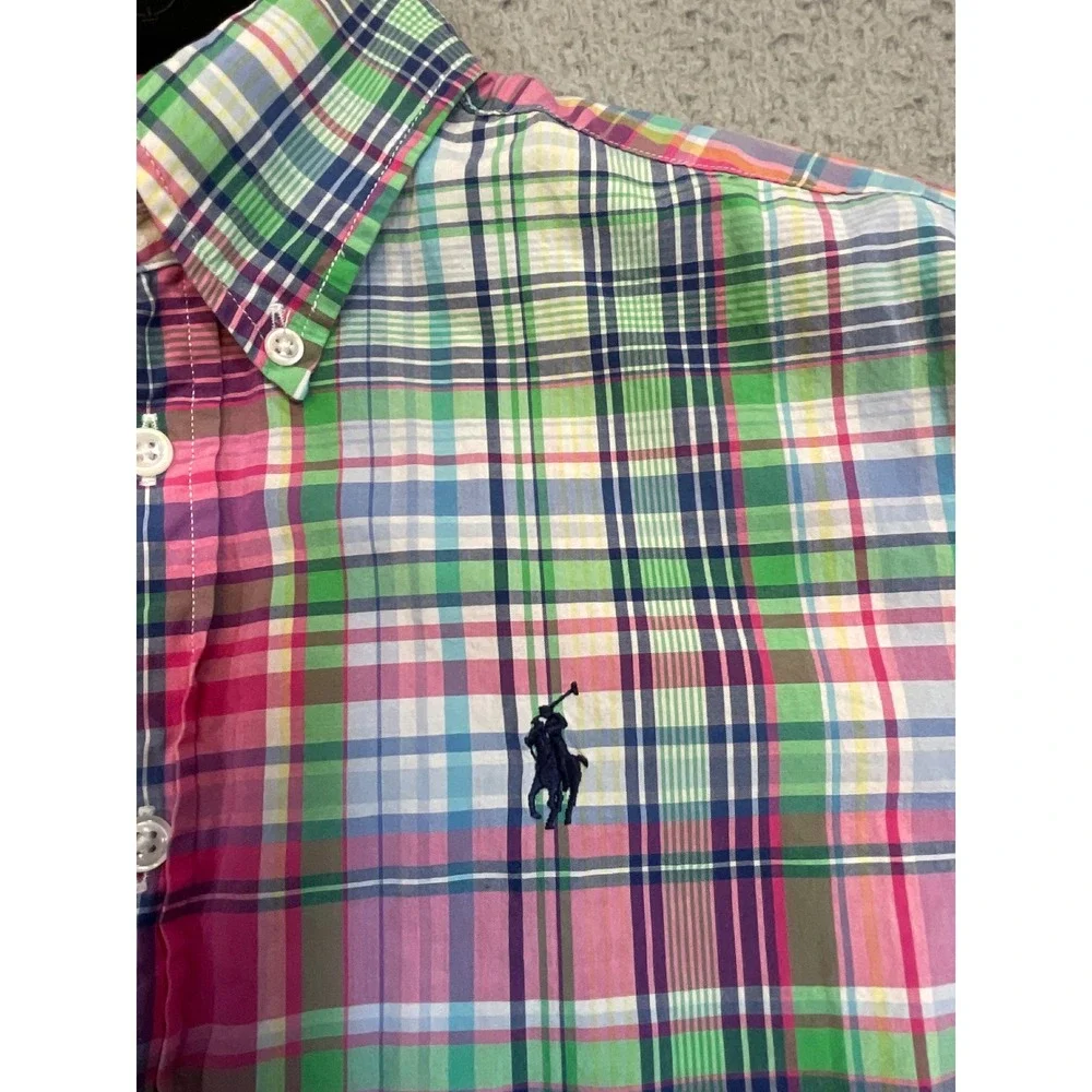 Ralph Lauren Shirt Button Down Kids M Multi-Color Plaid Long Sleeve Preppy